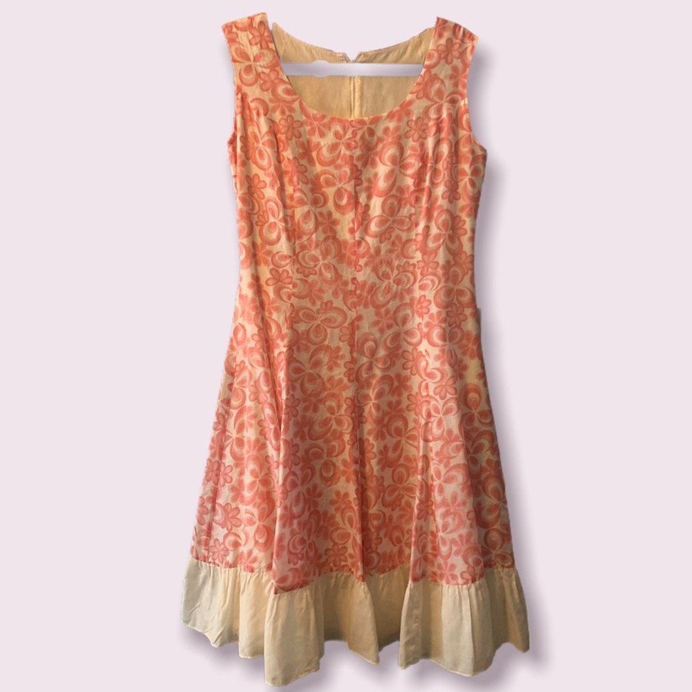 Elegant Floral Midi Dress in Pink and Cream